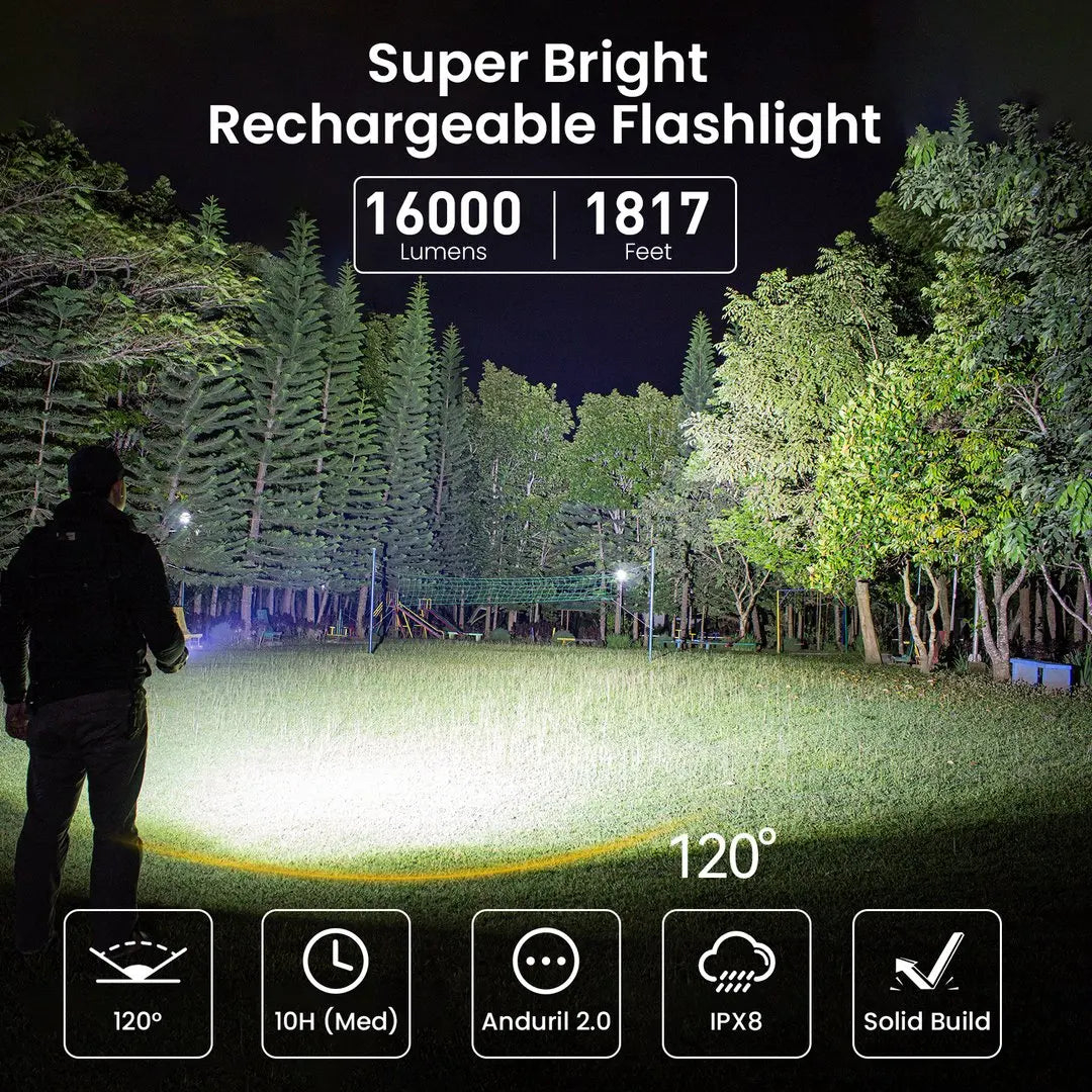 lampe torche rechargeable led puissante 16000lm moderne résistante choc diffuseur gratuit camping