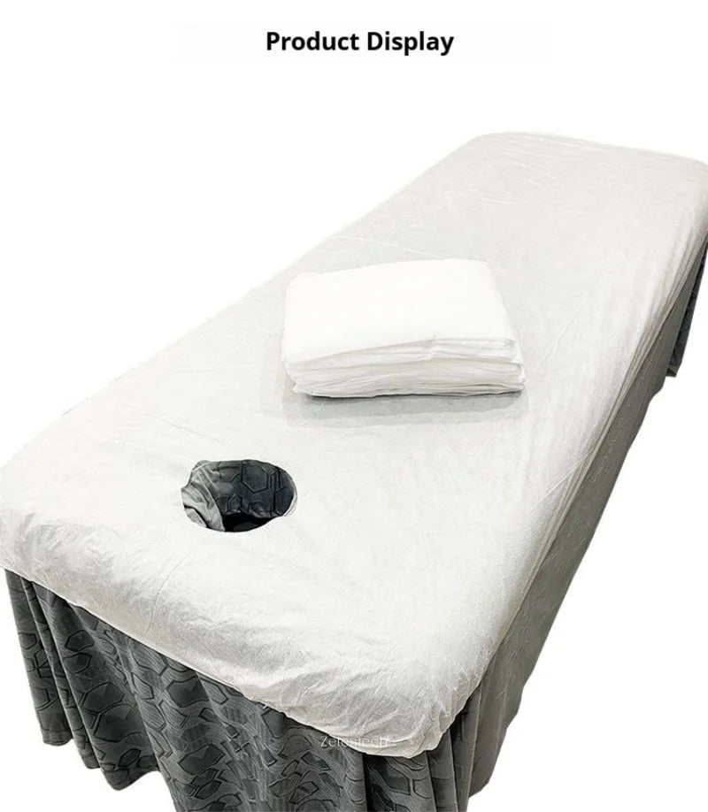 draps massage jetables blancs perforés élastiques respirants serviettes incluses tailles variées