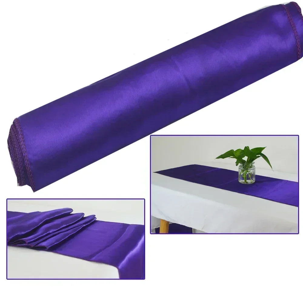 chemin table violet uni satin moderne décoration mariage fête anniversaire maison luxe chic