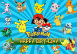 décoration anniversaire enfant pikachu happy birthday fond illustration vinyle poster Jaune Bleu