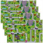 tapis jeu enfants urbain voitures animaux alphabet chiffres formes géométriques vert blanc bleu jaune