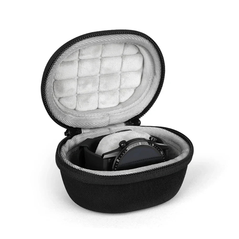 boîte rangement montres tissu mat doublure mousse fermeture glissière noir rouge moderne pratique