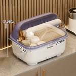organisateur vaisselle blanc beige violet moderne drainage assiettes bols cuillères tasses rangement hermétique multifonctionnel