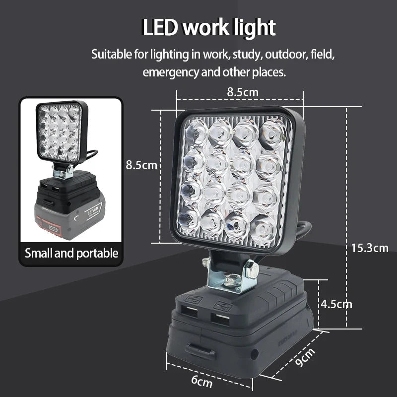 lampe travail led rechargeable batterie lithium portable compact noire jaune rouge moderne