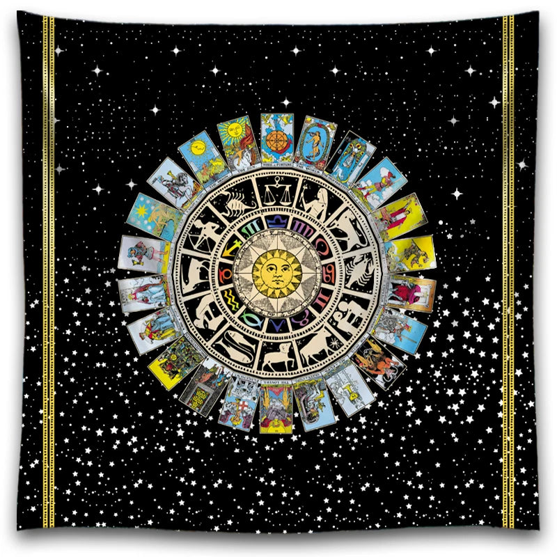 tapisserie zodiaque tarot astrologique noir doré classique chambre décoration muristique bohème