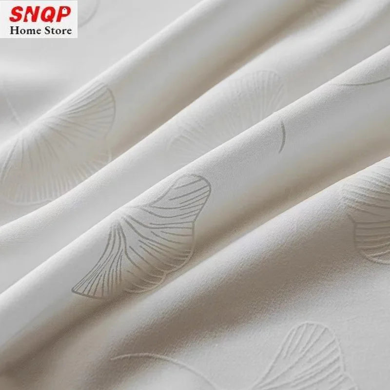 rideau blanc tulle semi transparent motif feuilles argent moderne salon chambre
