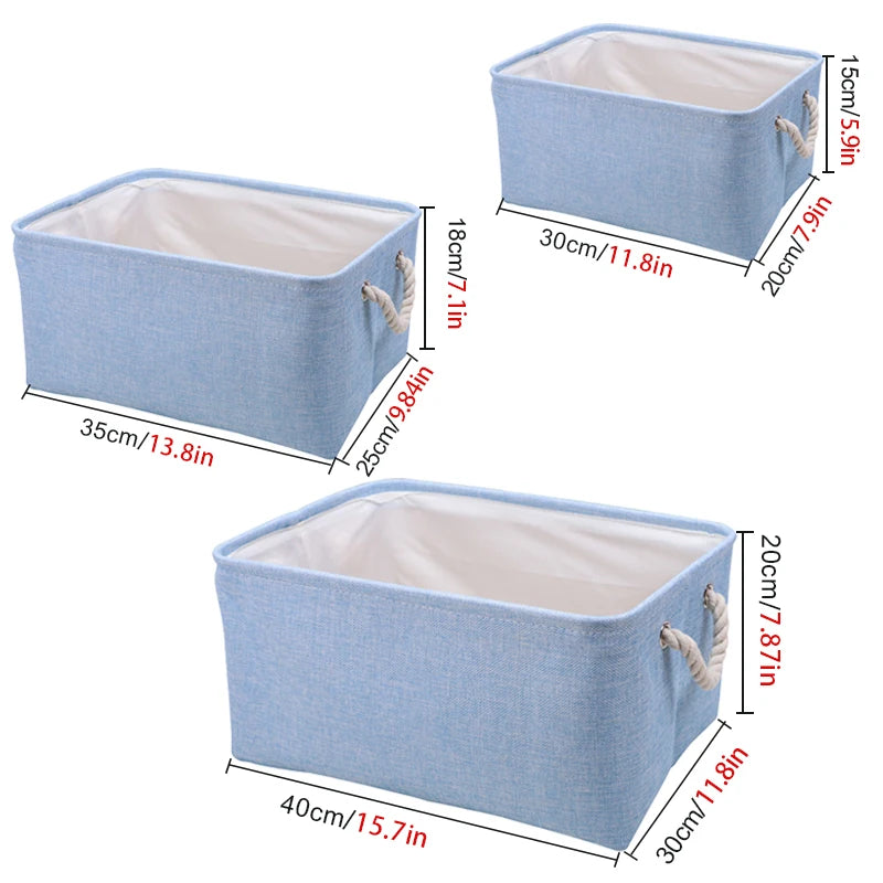 boîtes rangement lin bleu clair rose pâle vert pastel poignées corde respectueux environnement moderne