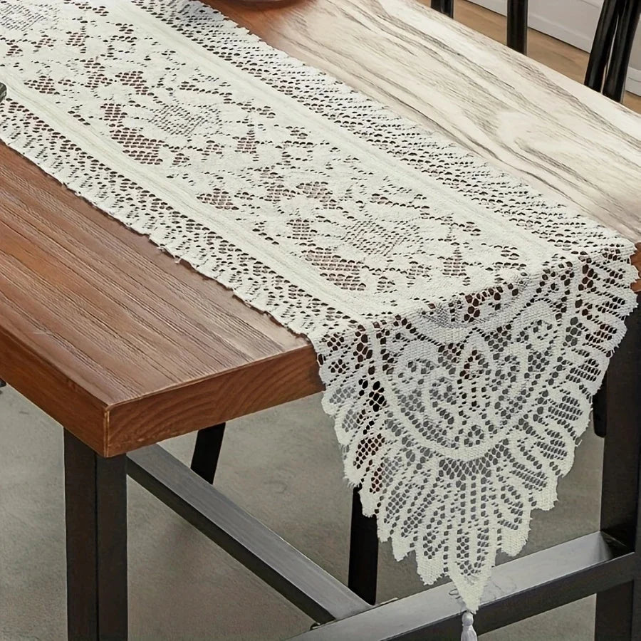 nappe tissée dentelle florale blanche romantique table hiver été mariage anniversaire thème classique vintage