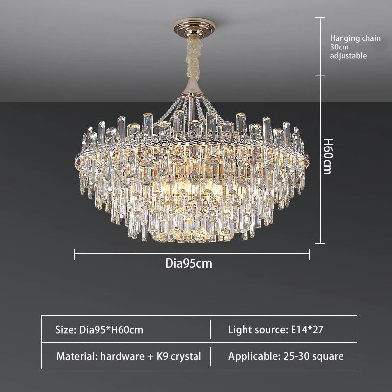 lustre pendentif cristal transparent feuilles dorées salon étude classique 2000 82000lm 90 260v
