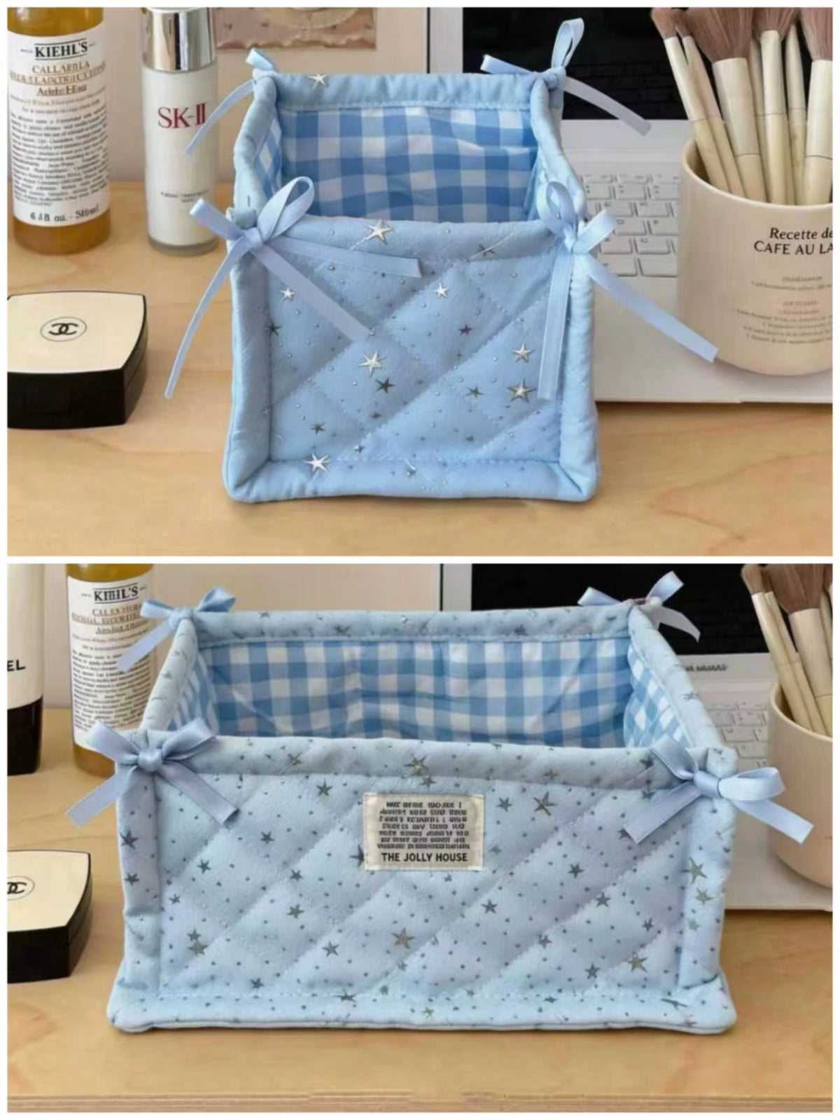 panier rangement tissu vichy animal fleuri blanc rose violet doux texturé