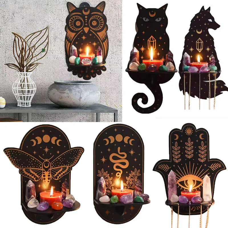 porte candles mural silhouettes animales noir doré bougies pierres semi précieuses artisanal décoration