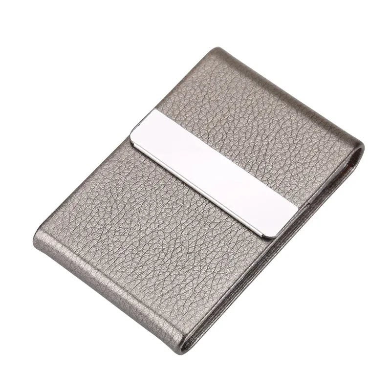 porte cartes simili cuir grainé gris métallisé clips métalliques classique opacité fumeur accessoire tabac