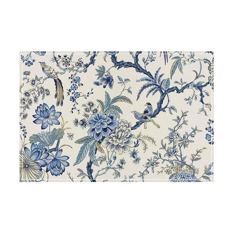 tapisserie art nouveau fleurs oiseaux feuillage bleu vert beige tapis decoratif moderne respectueux environnement