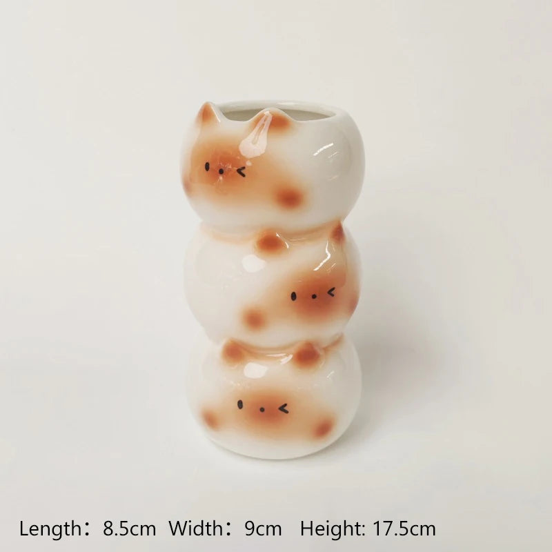 vase céramique blanc noir chaton taches marron décoratif animalier fleurs artificielles salon chambre