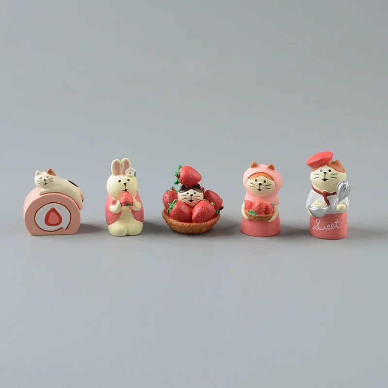 figurines animaux mignonnes résine strawberries fruits décor maison kawaii blanc rose beige rouge cartoon