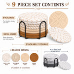serviettes table main tissée coton beige marron gris motifs différents respectueux environnement set support