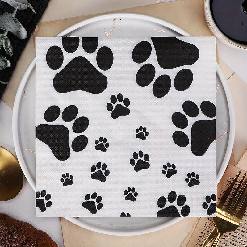 serviettes jetables noires imprimées pattes animaux double couche fête anniversaire moderne decoration