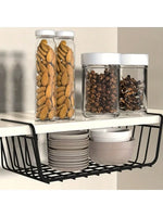 panier rangement multifonctionnel noir maille métallique moderne adhésif cuisine étudiant garde robe chambre