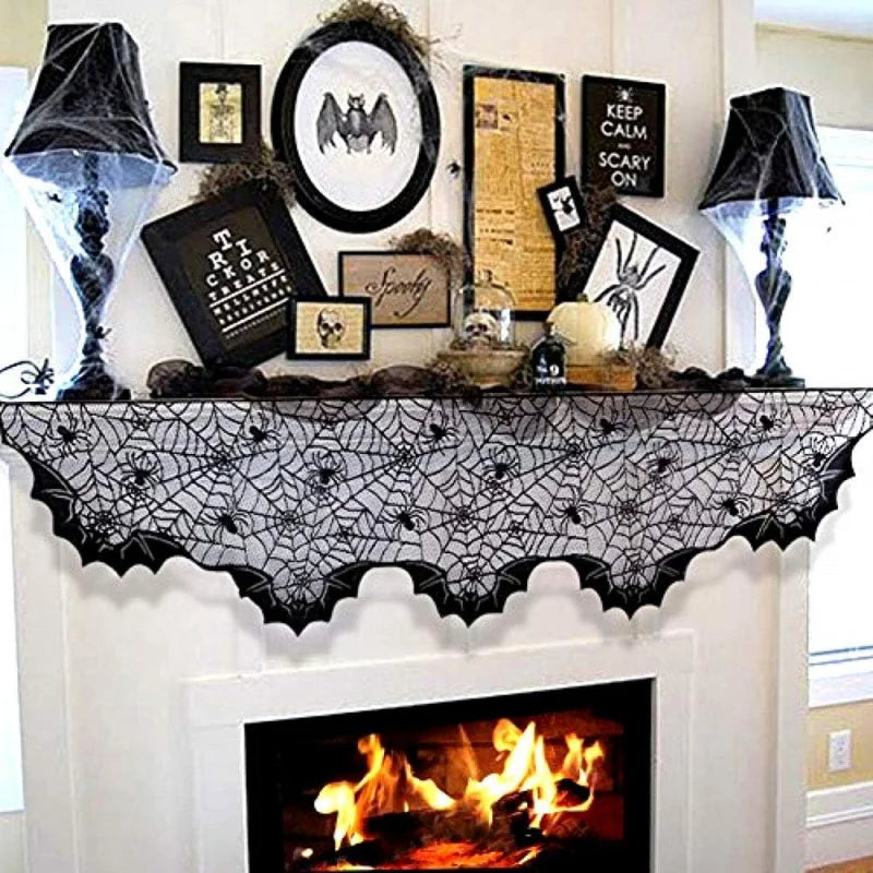 décoration halloween rideau noir toile araignée dentelle gothique ambiance sombre festif 200cm 50cm