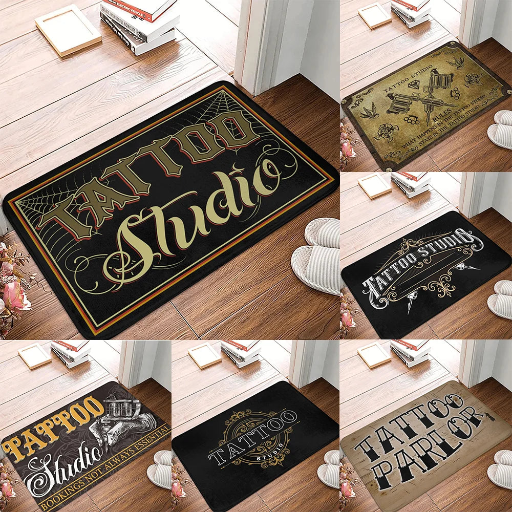 tapis sol intérieur velouté motif floral lettres dorées anti dérapant accueil entrée maison