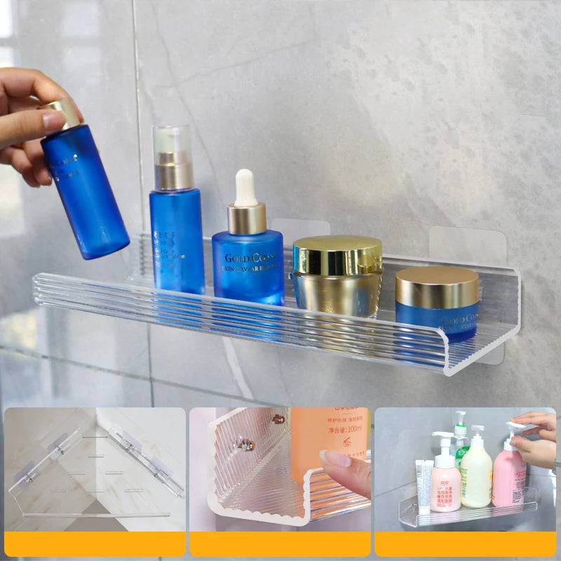 étagère d'angle acrylique marron moderne salle bain respectueuse environnement pièces adaptable adhésifs