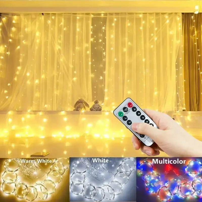 rideau lumineux led blanc jaune multicolore points lumineux uniformes moderne télécommande