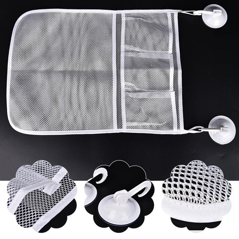 Sac rangement bain maille fine blanc succion moderne jouets bain shampooing savon brosse
