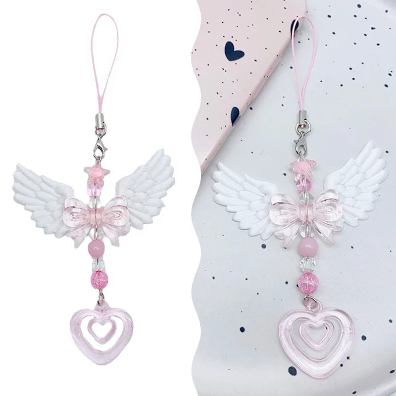porte clés décoration papillon ailes cœur transparents blanc rose romantique