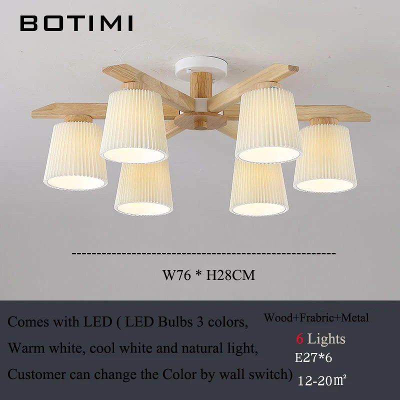 plafonnier led bois abat jour plissé moderne minimaliste chambre salon sourceMapping: