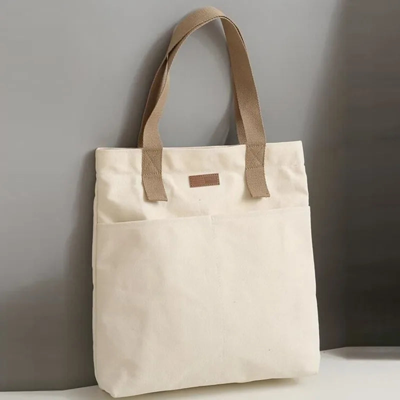 sac main toile femme solide décontracté sacs provisions off white minimaliste intérieur glissière
