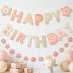 décoration murale guirlande fleurs lettres happy birthday motif floral occasion fête enfants anniversaire baptême