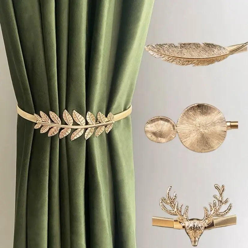 boucles or feuilles stylisées classiques métal inoxydable accessoires rideaux décoratifs haut gamme moderne