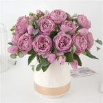 bouquet fleurs artificielles pivoines roses feuilles vertes decoration mariage anniversaire intérieur classique