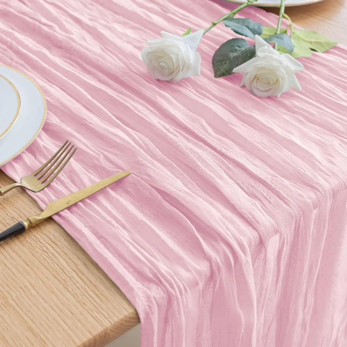 ruban table rose rayures horizontales moderne pompons fleurs séchées 90x180cm occasionnels événements