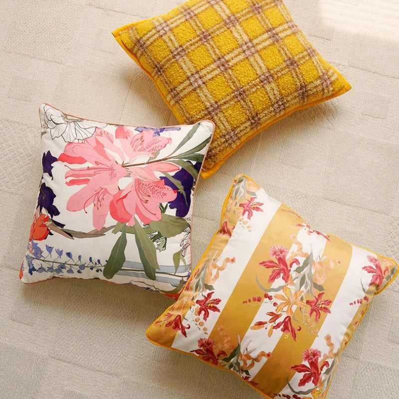 housse coussin fleurs jaunes polyester nordic moderne décoration canapé maison voiture 45x45cm 30x50cm