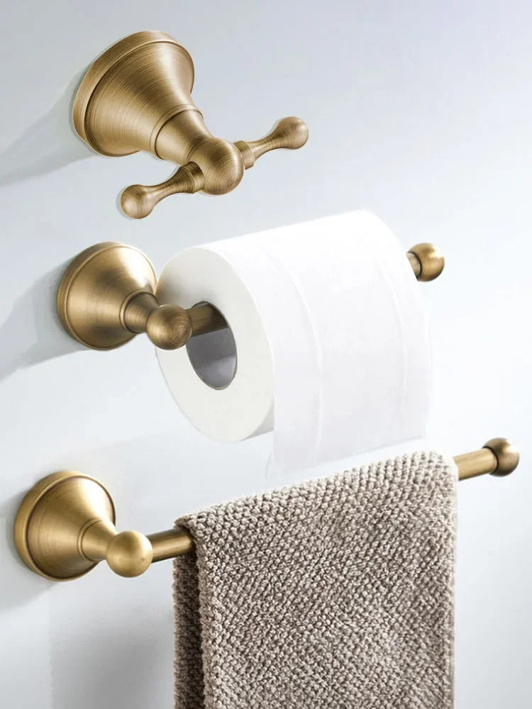 porte serviette bronze classique porte roll doré antique ensemble accessoires salle bain texture vieillie