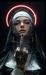 tableau toile tattoo nonne croix halo lumineux contemporain or noir rouge gris İslamistique erotique