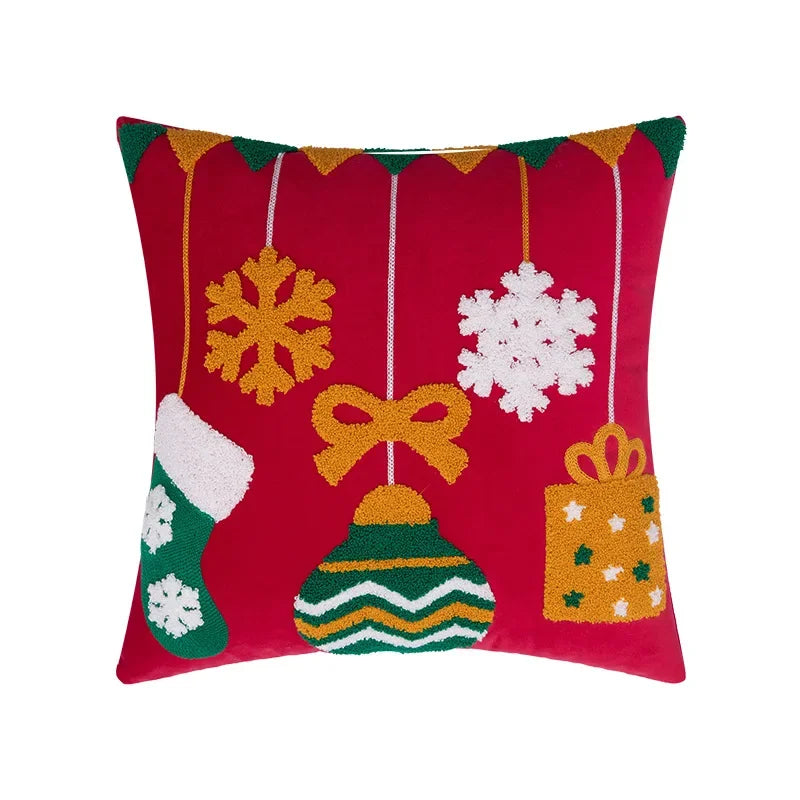 coussin brodé sapin noël rouge vert blanc décoratif festive adhésif étoiles renne père noël