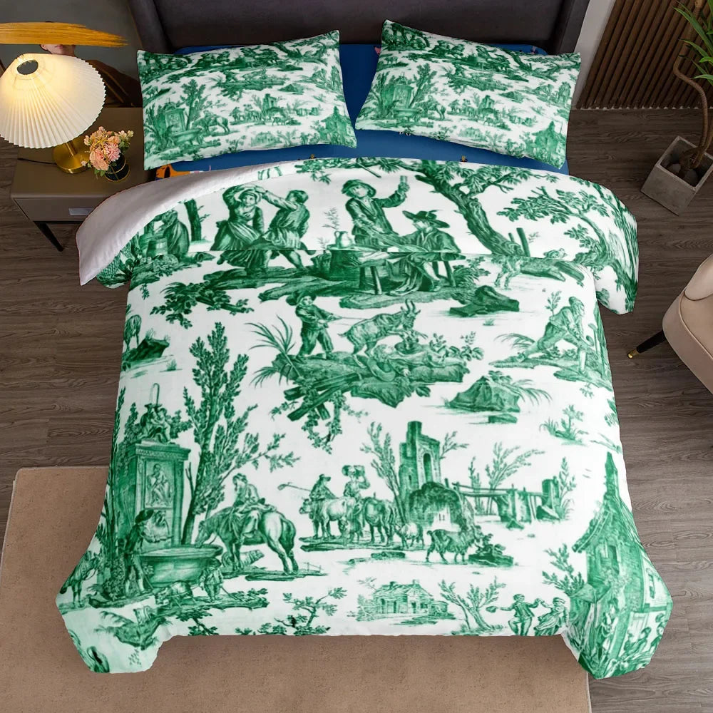 Motifs artistiques ruraux sur la housse de couette en polyester