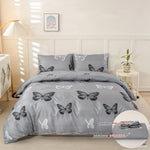 housse couette papillons noirs blancs moderne gris clair taies oreiller ensemble literie polyester