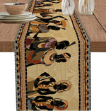 tableau lin géométrique ethnique beige noir orange bleu vert marron