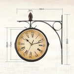 horloge murale classique vintage marron foncé cadran beige chiffres romains double sangle métallique