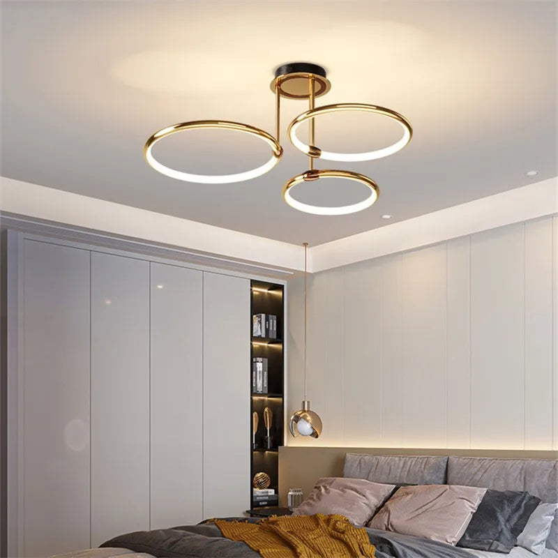 lampe suspendue or noir anneau circulaire moderne led télécommande chambre cuisine