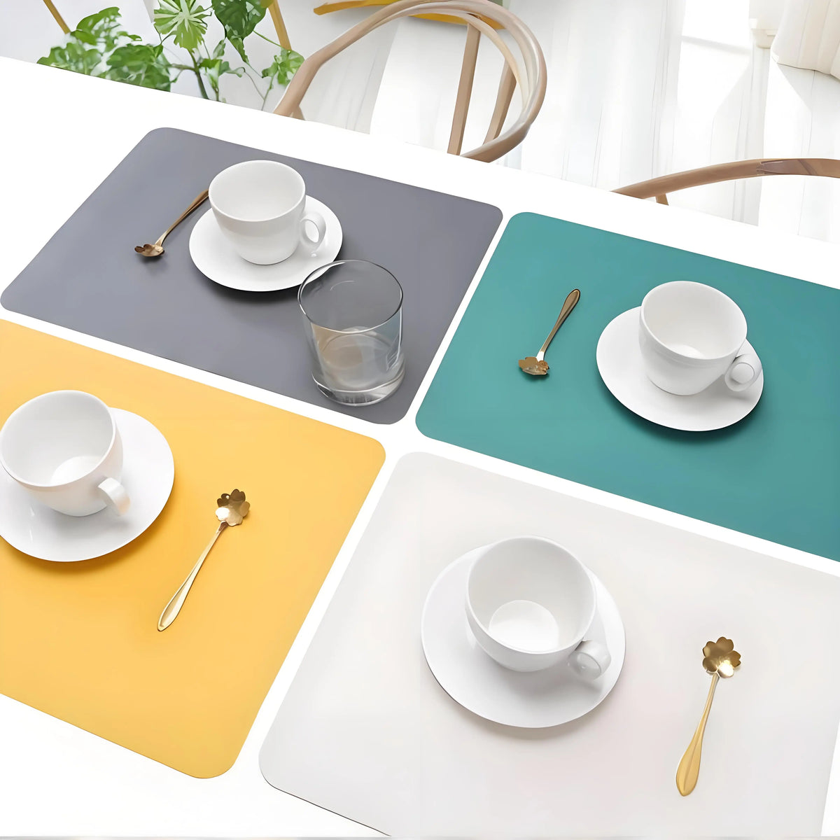tapis table silicone gris vert jaune moderne respectueux environnement uni antidérapant durable cuisine