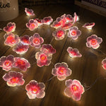 guirlande lumineuse fleurs roses blanches moderne extérieure auto batterie LED
