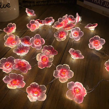 guirlande lumineuse fleurs roses blanches moderne extérieure auto batterie LED
