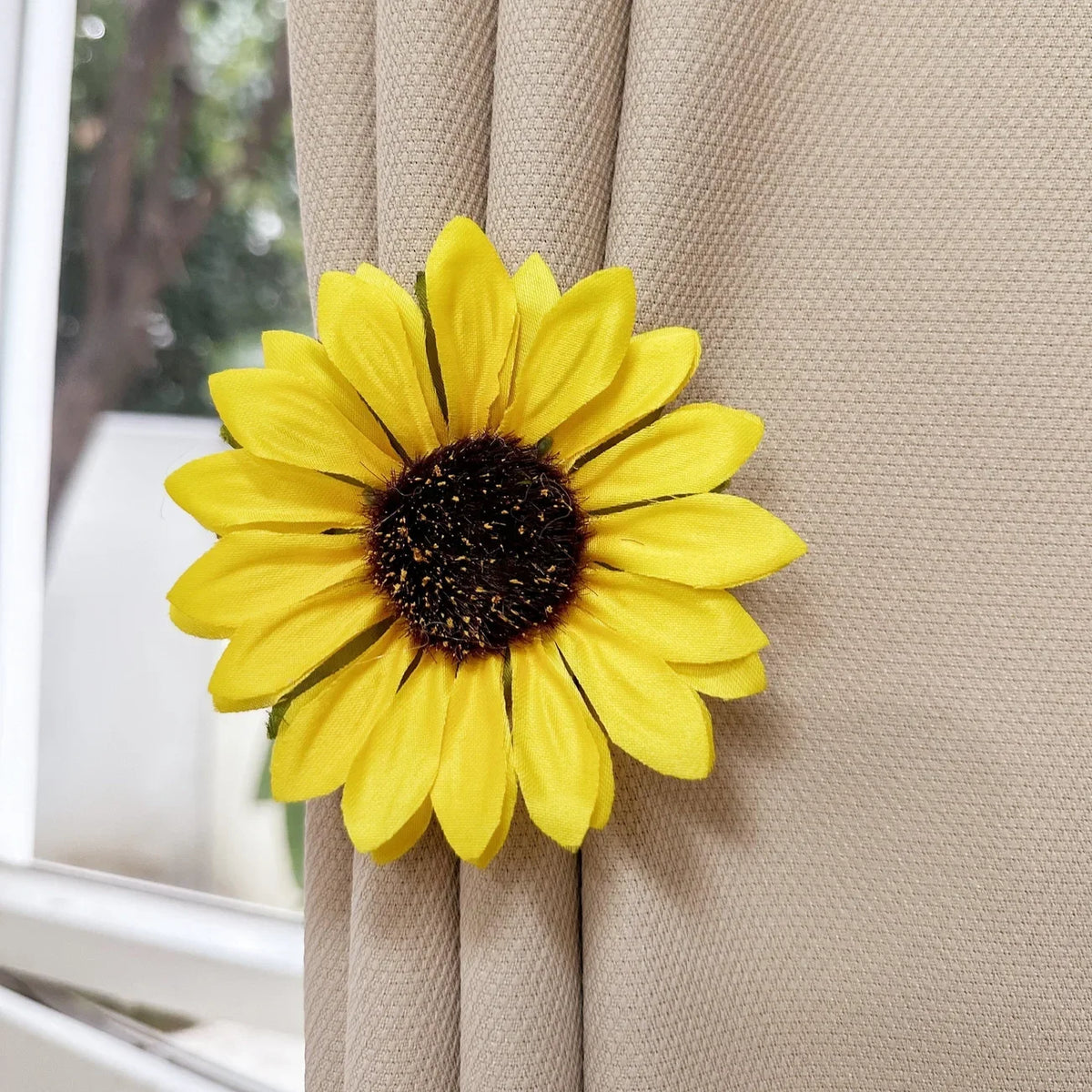 attache rideau fleur solaire décorative maison bohème champêtre intégrée fenêtre polyester Jaune Marron