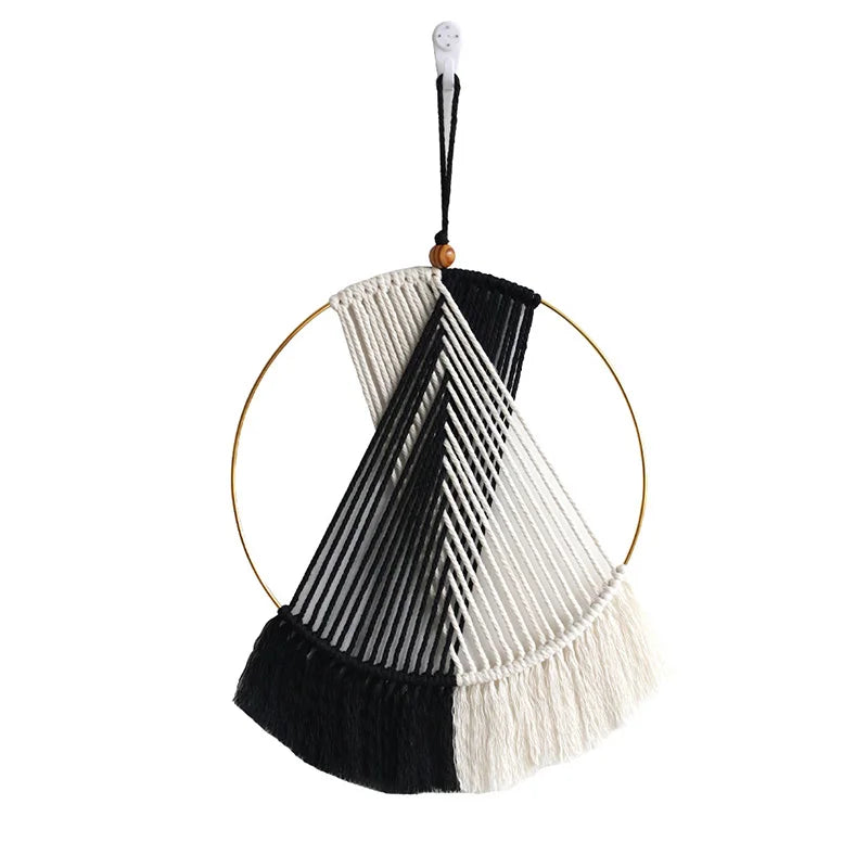 chouette macramé yeux bois tapisserie murale bohème décor artisanal fixations tresses tissage