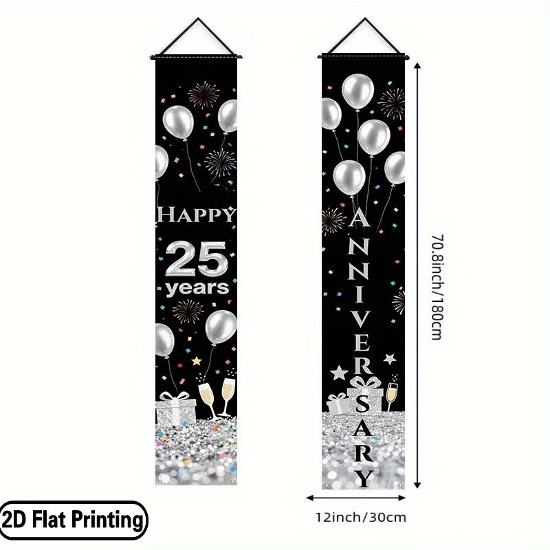 bannière anniversaire thème mariage ballons feux d'artifice opale noire argent rouge festive crochets inclusion