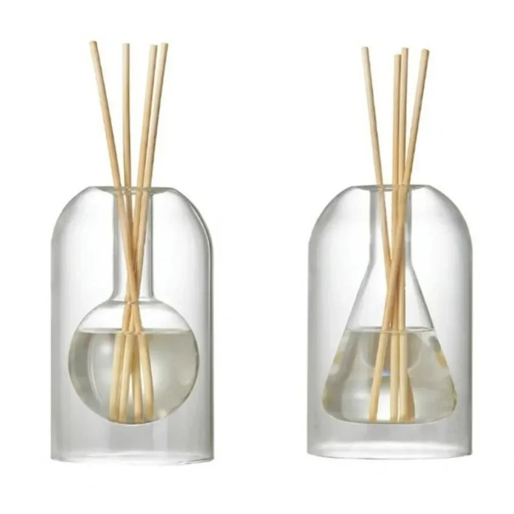 diffuseur huiles essentielles verre transparent moderne bâtonnets parfum inclusion liquide